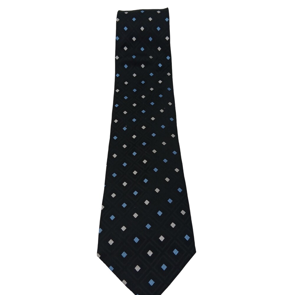 Van Heusen Tie Mens Blue Black Geometric Silk Necktie Diamond Pattern Classic